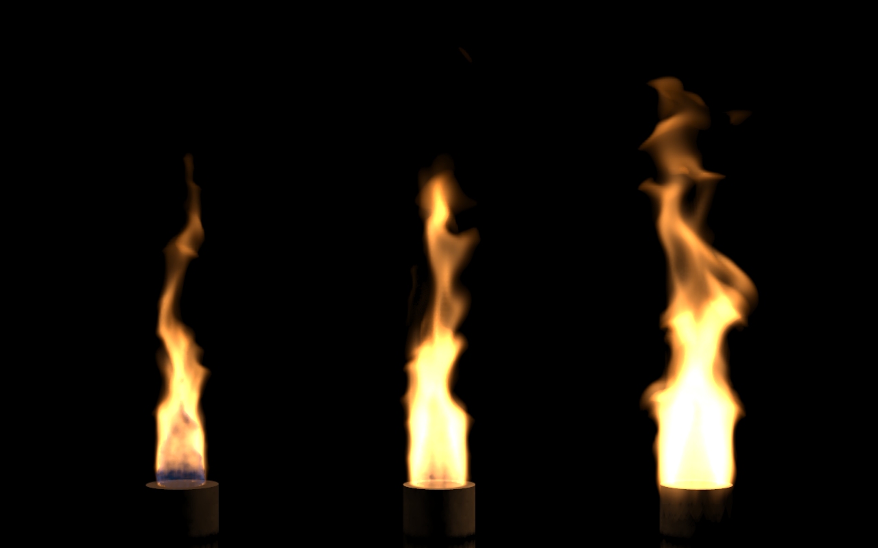 flames with different degrees
of gaseous expansion.  The amount of expansion increases from left to right.
